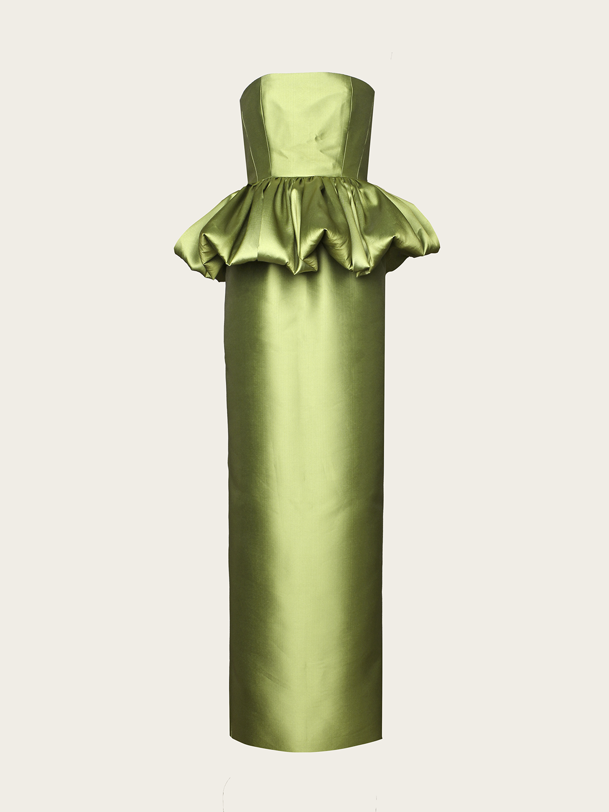 green mikado Tulipe Imperial Silk Charmeuse Gown