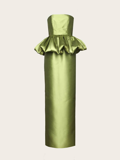 green mikado Tulipe Imperial Silk Charmeuse Gown