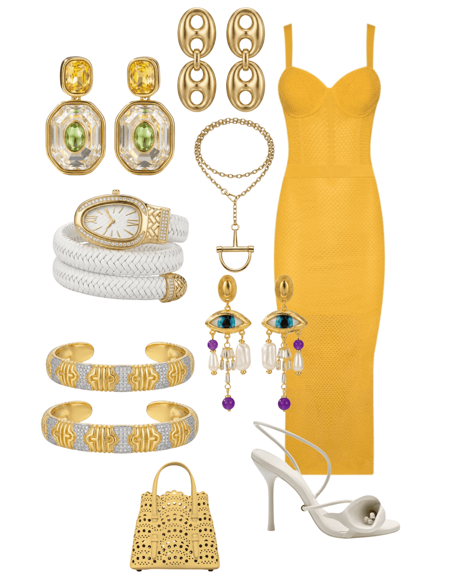 Austin Blaze Fable Horsebit Necklace in Gold St. Barths Darla Tie Front Midi Dress In Blue Amalfi Lemon - S / Blue Amalfi Lemon