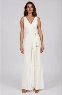 Neck Draped Jersey Knit Jumpsuit with Sash Belt