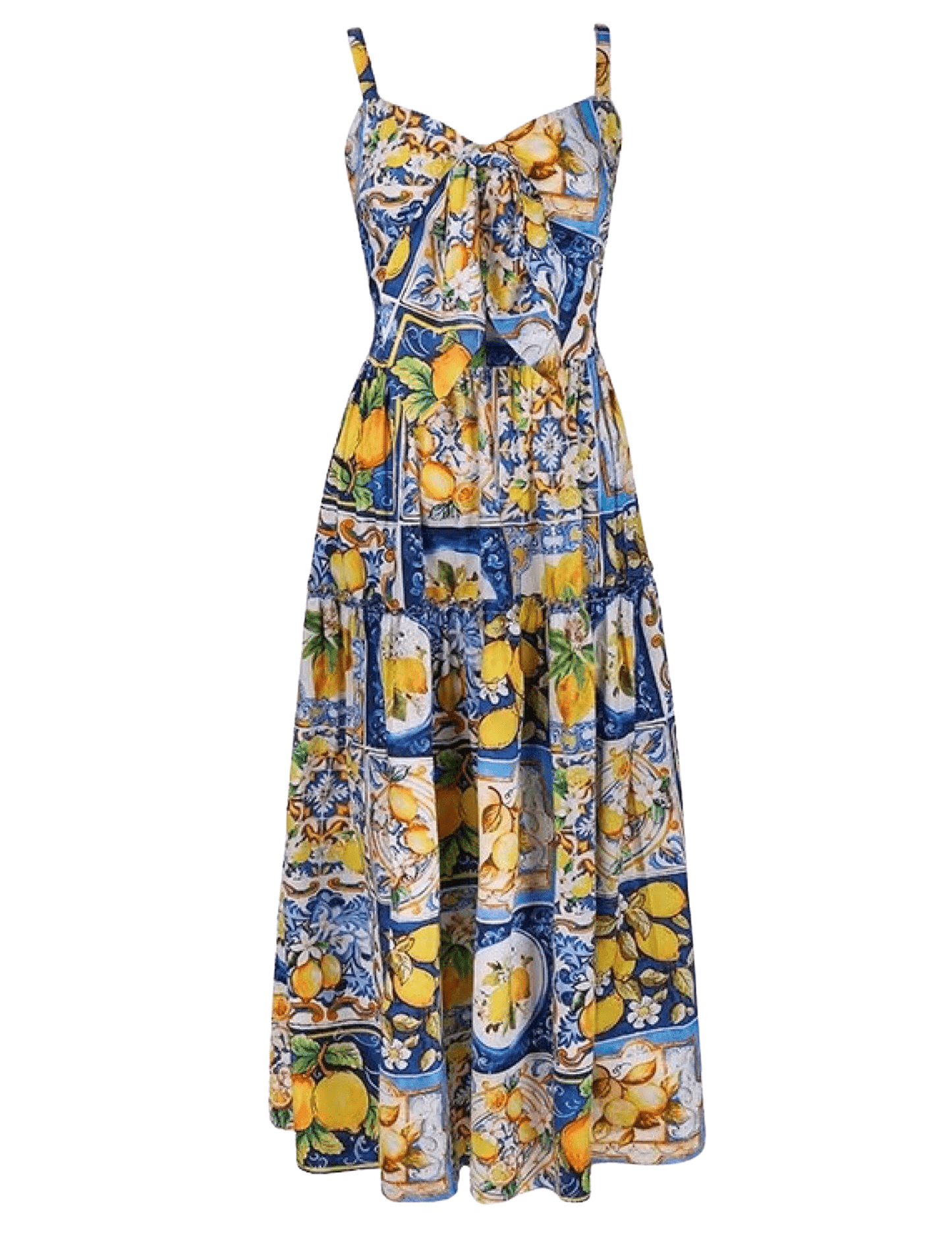 St. Barths Darla Tie Front Midi Dress In Blue Amalfi Lemon St. Barths Darla Tie Front Midi Dress In Blue Amalfi Lemon - S / Blue Amalfi Lemon