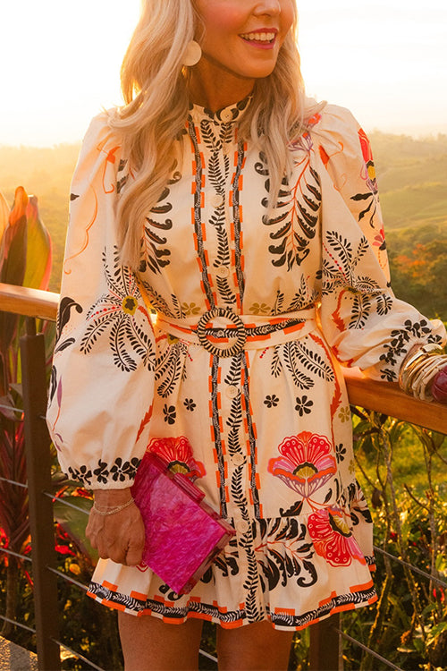 Beige Eloise Floral Ruffle Mini Dress