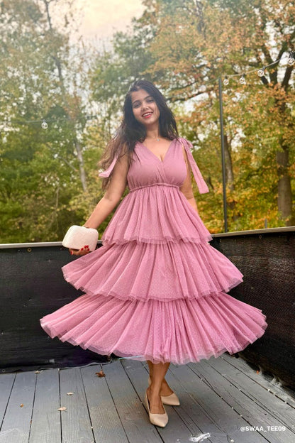 Mauve Arabella Tiered Tulle Dress in Mauve