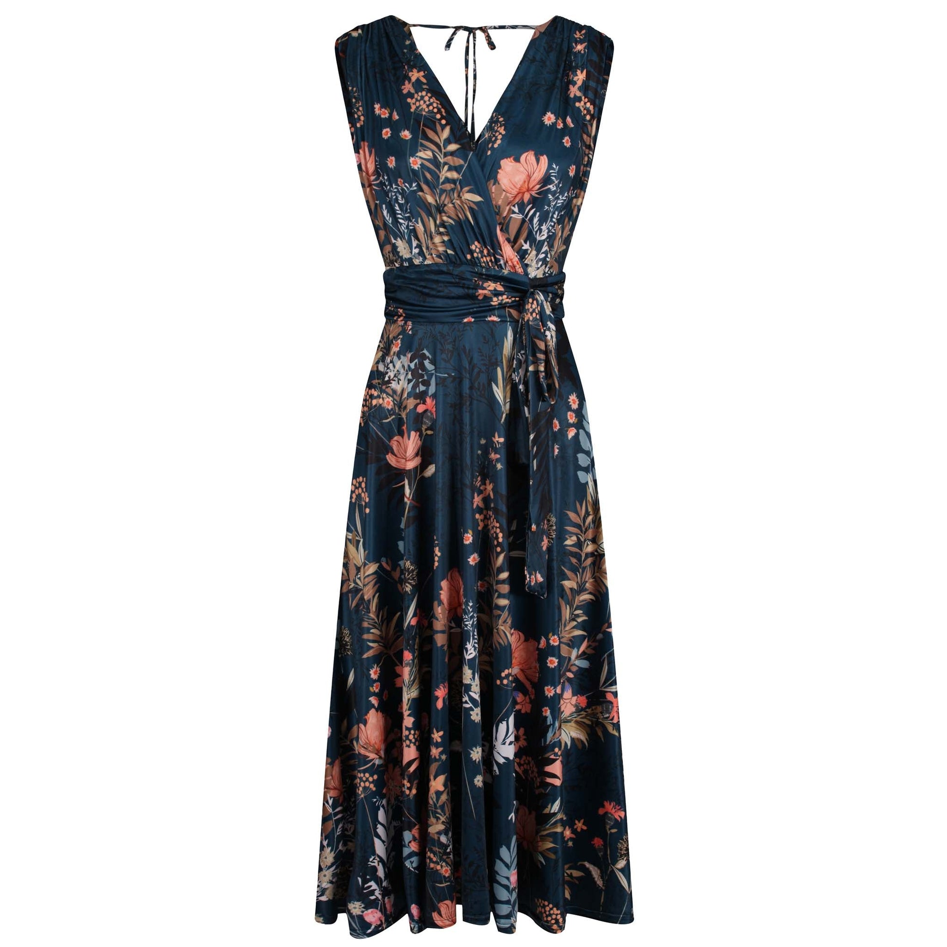 teal Margot Vintage Floral Midi Dress