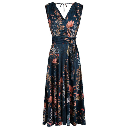 teal Margot Vintage Floral Midi Dress