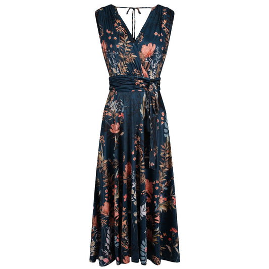 teal Margot Vintage Floral Midi Dress