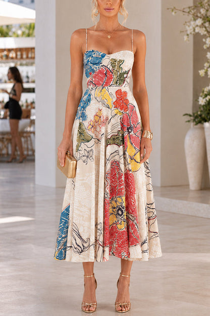 White Margot Abstract Floral Midi Dress