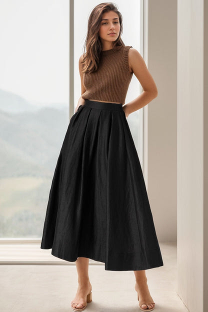 Pleated Waist, Elastic Back 5124 Adelaide Linen Midi Skirt