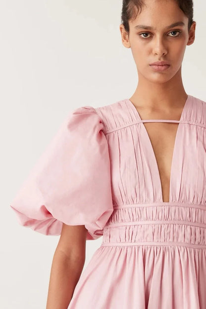 Pink Fallingwater Ruched Midi Dress