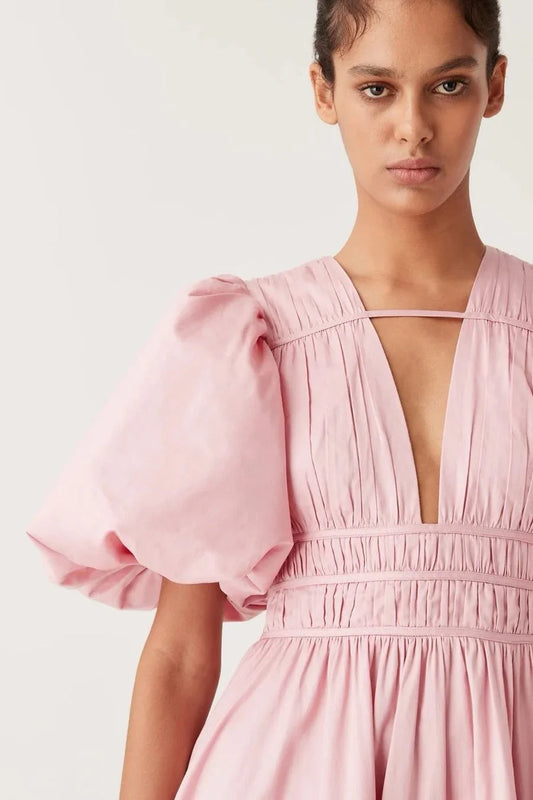 Pink Fallingwater Ruched Midi Dress