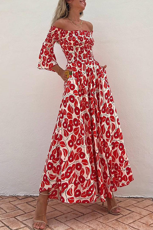 Red Vivienne Abstract Swing Maxi Dress
