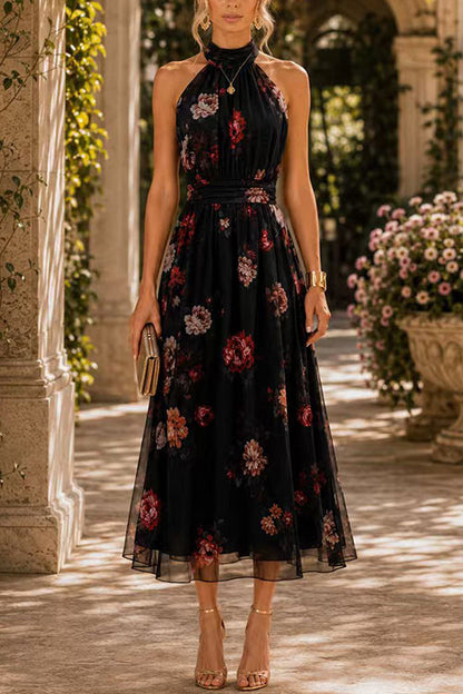 Black Margot Floral Flowy Midi Dress