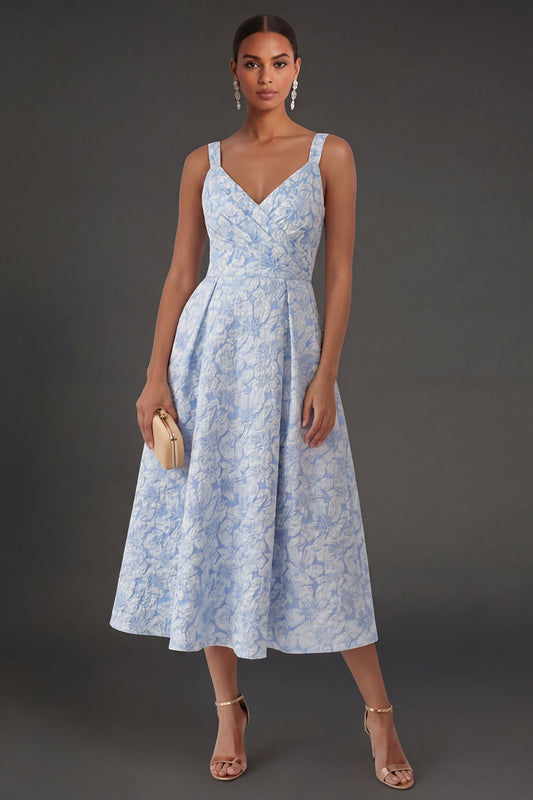 Blue Eleanor Jacquard Midi Dress