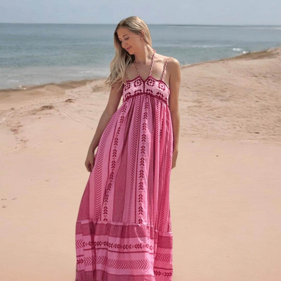 Pink Livia Linen Maxi Dress