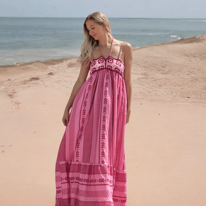 Pink Livia Linen Maxi Dress