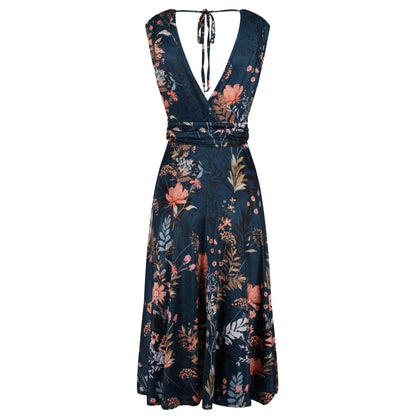 teal Margot Vintage Floral Midi Dress