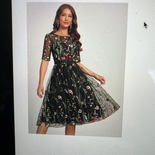 J S Fashions Dresses | New With Tags, Beautiful Embroidered Dress With Sequin Belt At Natural Waistline | Color: Black/P