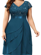 Miusol Dresses | Miusol Teal Lace Bodice V-Neck Midi Dress | Color: Blue | Size: 0xl