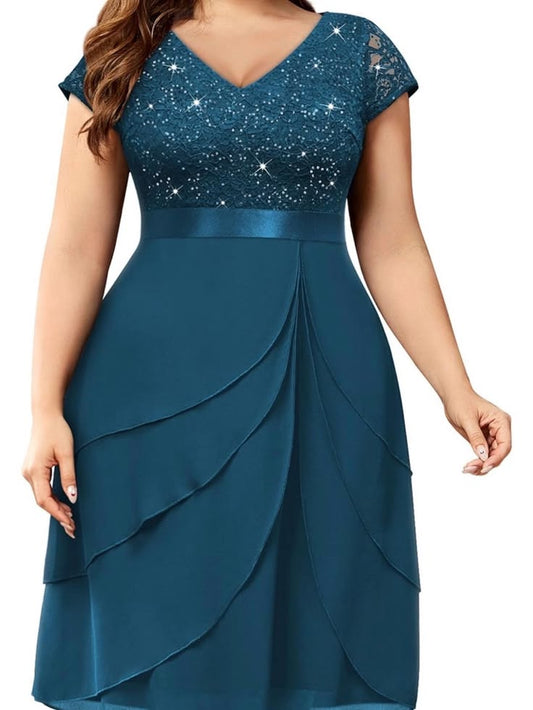 Miusol Dresses | Miusol Teal Lace Bodice V-Neck Midi Dress | Color: Blue | Size: 0xl