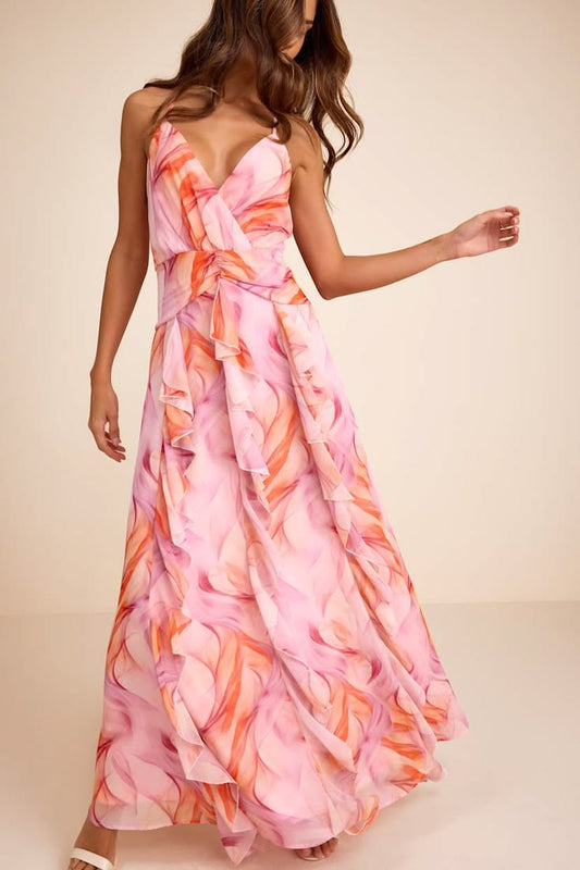 Astraea Abstract Surplice Maxi Dress