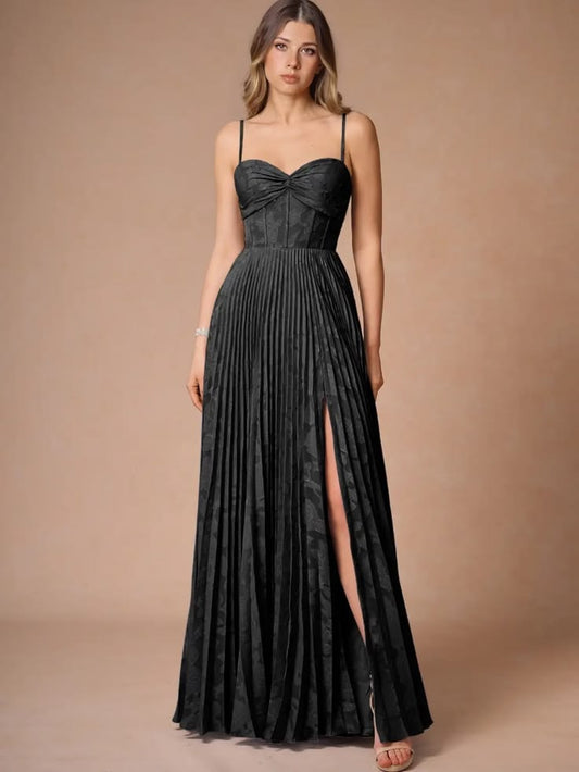 Akiko Pleated Maxi Dress in Black