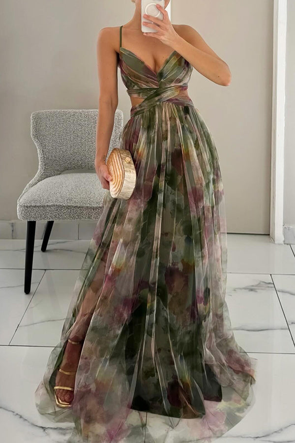 Yellow Giselle Tulle Floral Maxi Dress