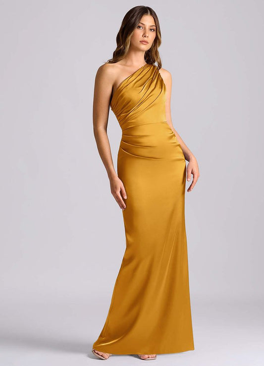 Arabella One-Shoulder Stretch Satin Mermaid Dress