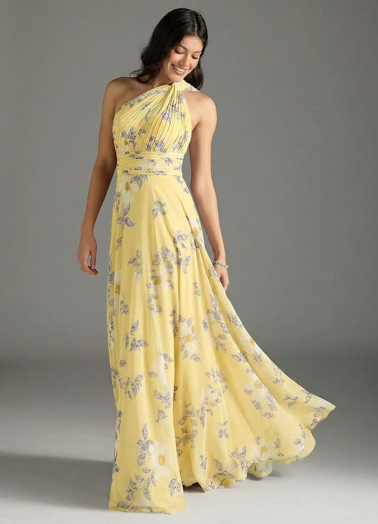 Margot A-Line One-Shoulder Chiffon Gown