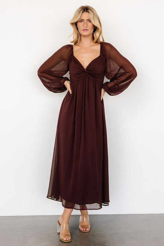 Dione Midi Dress Mahogany Georgette Sweetheart | Baltic Born