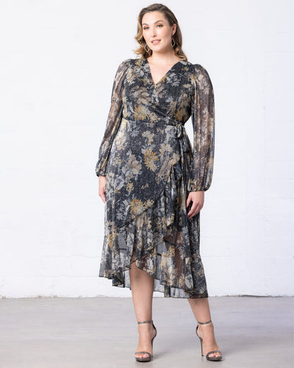 Gilded Florals Margot Metallic High-Low Cocktail Dress
