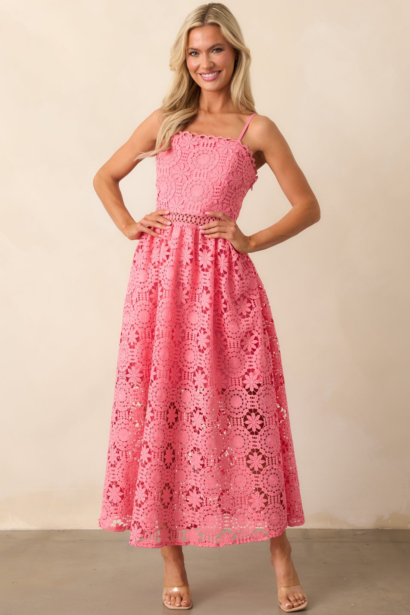 Coral Margot Coral Floral Embroidered Maxi Dress