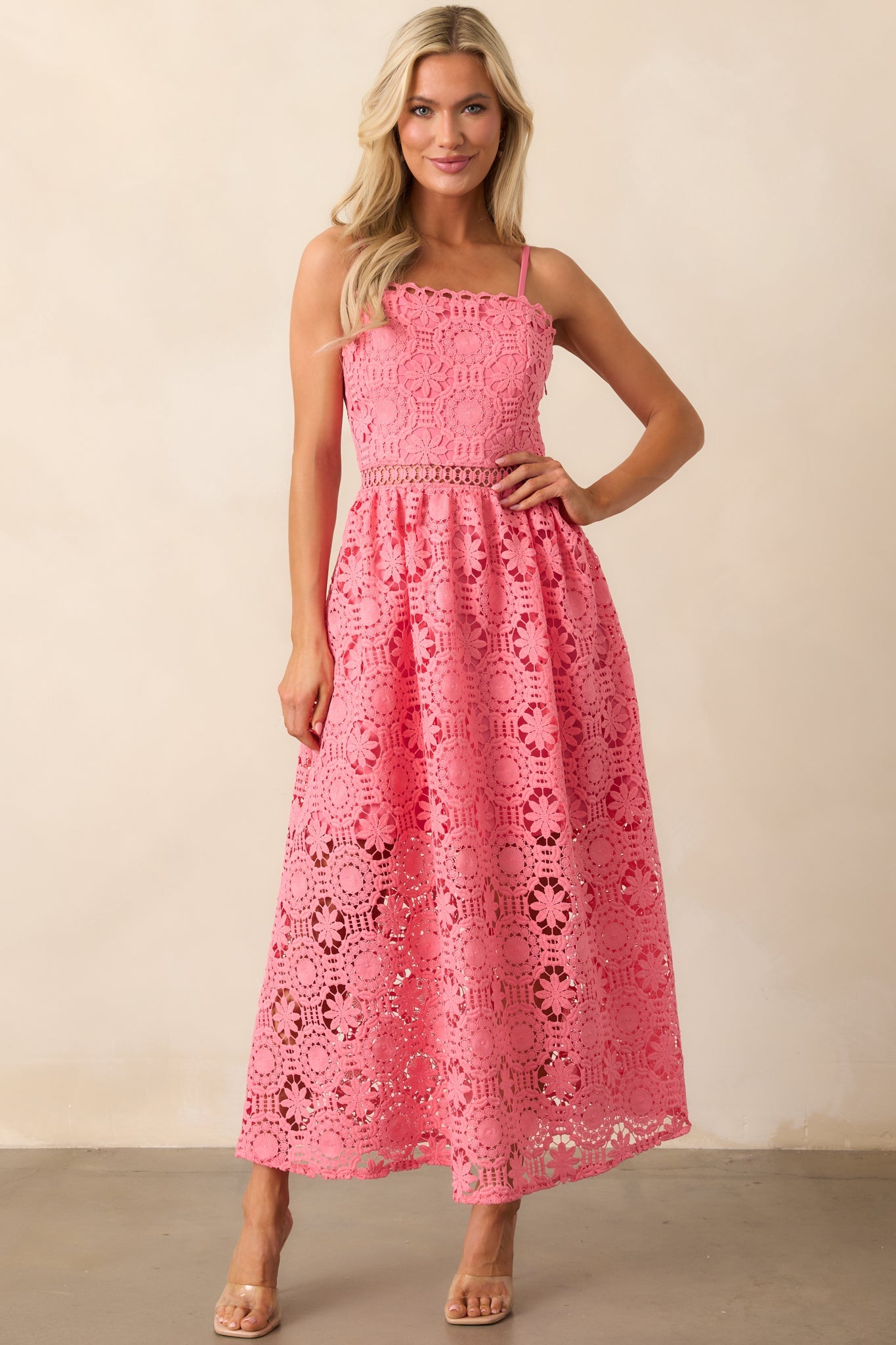 Coral Margot Coral Floral Embroidered Maxi Dress