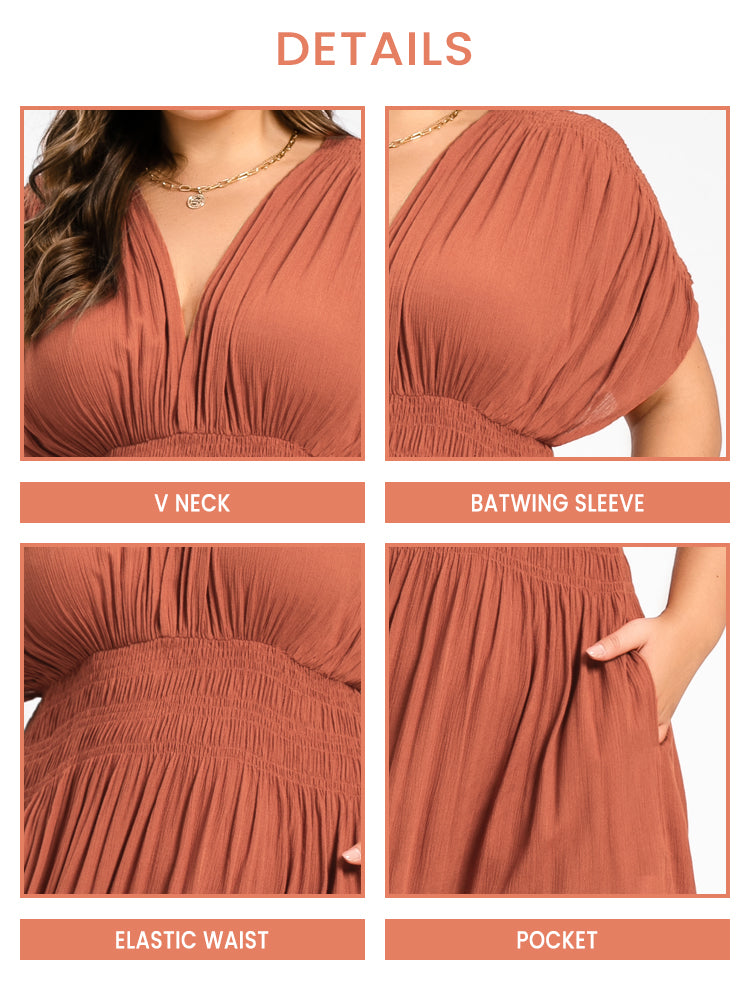 Orange_Red Victoria V-Neck Maxi Dress with Batwing Sleeves