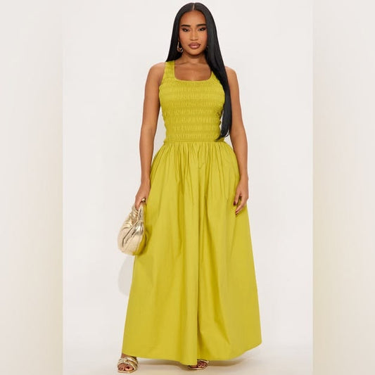Fashion Nova Dresses | Fashion Nova Hallie Poplin Maxi Dress - Chartreuse M | Color: Yellow | Size: M