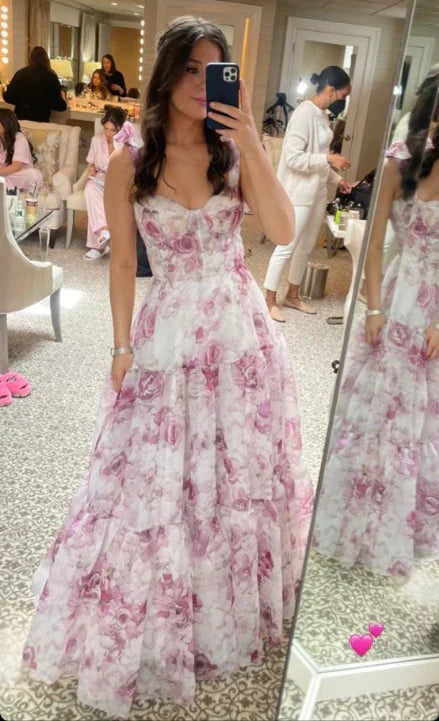 Blue Margot Floral Chiffon Ball Gown