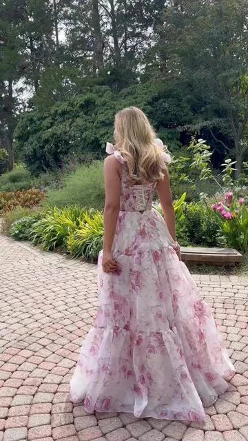 Pink Margot Floral Chiffon Ball Gown