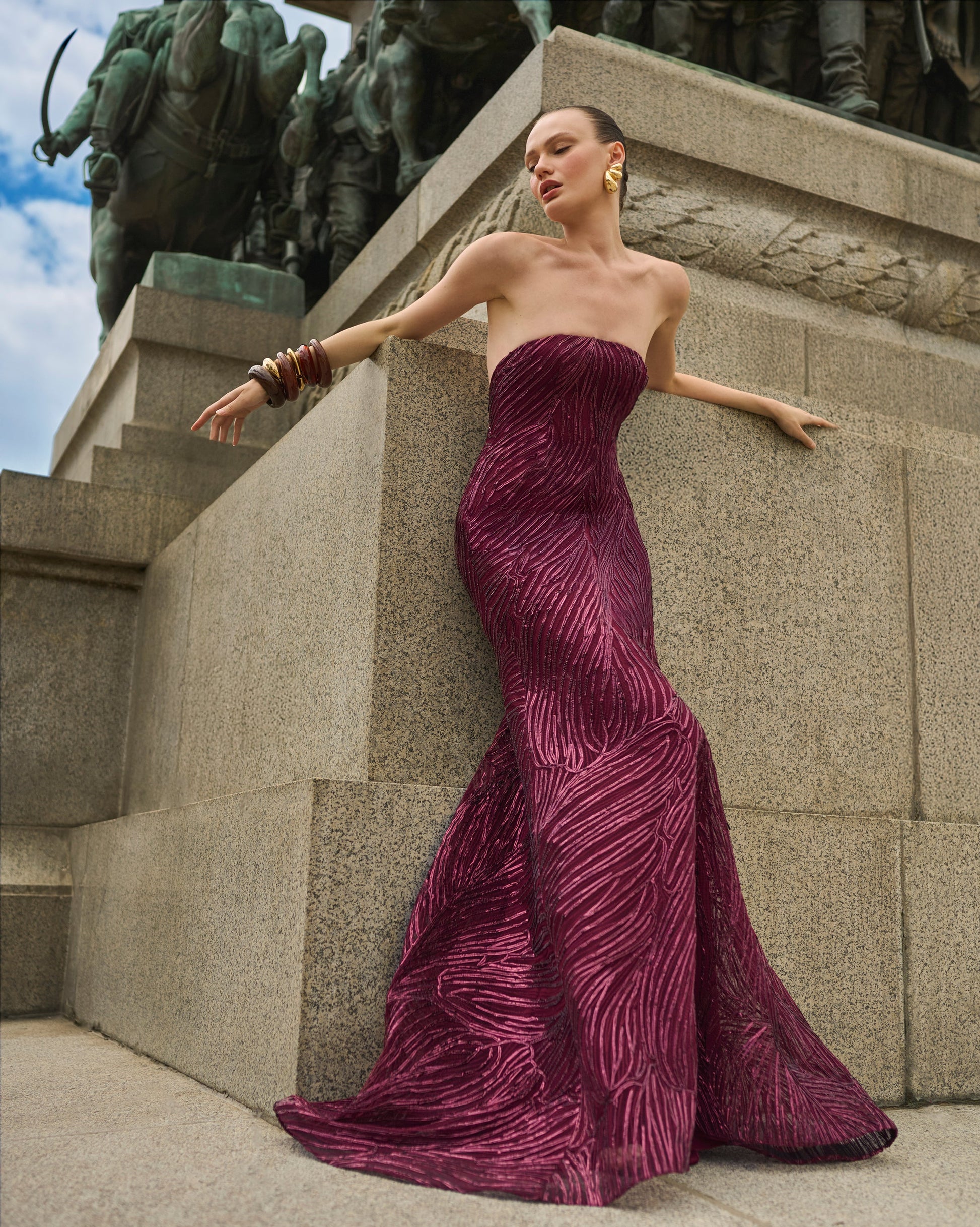 Silver Margot Raffia Strapless Gown