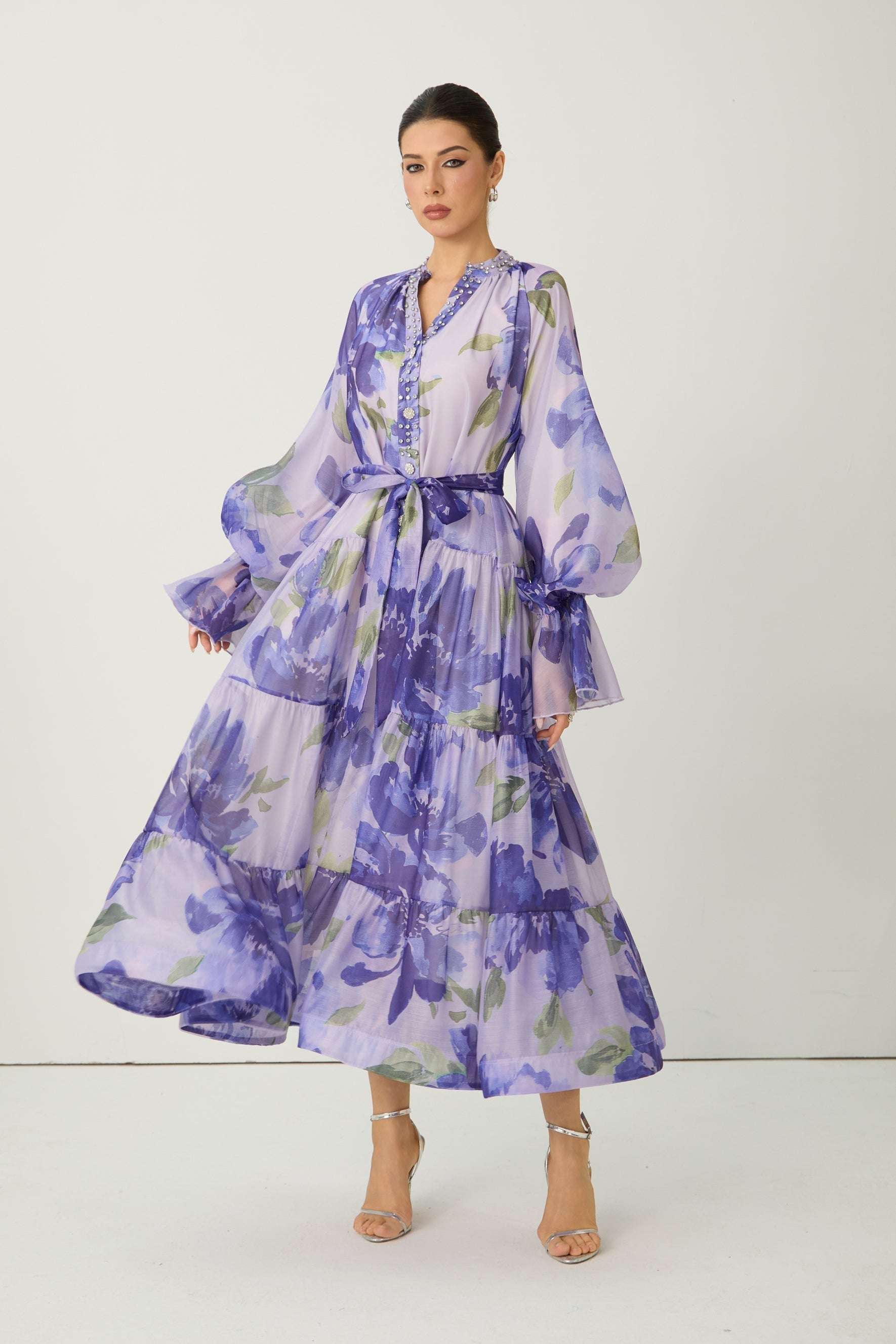 Purple Rowan Floral Tiered Maxi Dress