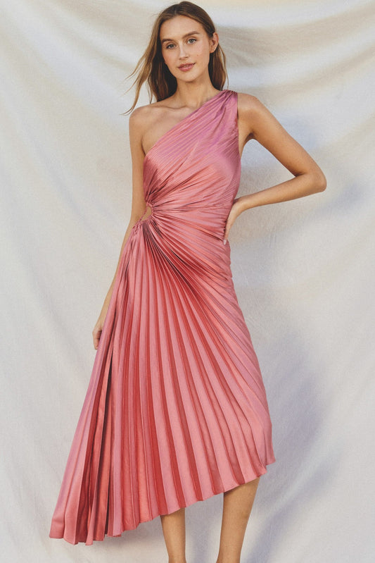 Margot One-Shoulder Pleated Gown in Rose