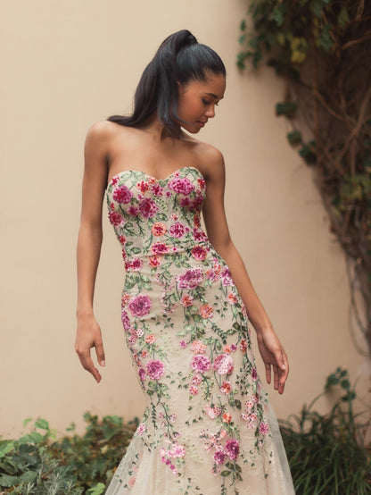 Pink Multi Arabella Embroidered Mermaid Gown