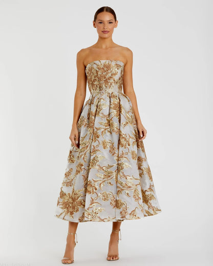 Bronze Margot Brocade Midi Dress