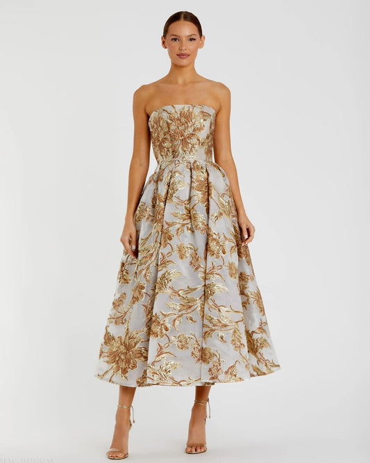 Bronze Margot Brocade Midi Dress