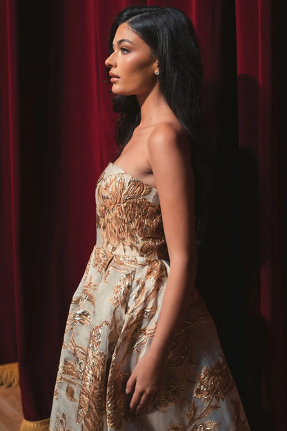 Teal Margot Brocade Midi Dress