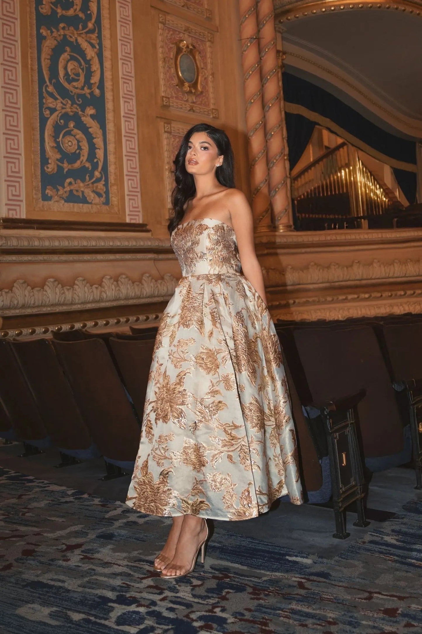 Bronze Margot Brocade Midi Dress