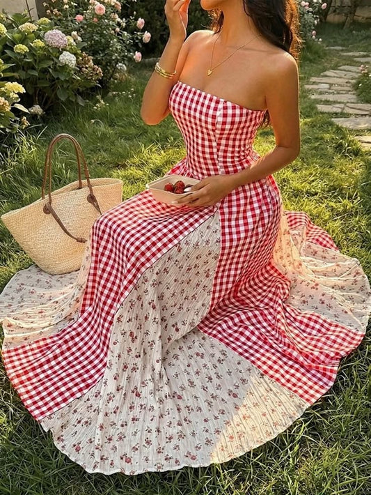 Margot Patchwork Strapless Maxi Dress
