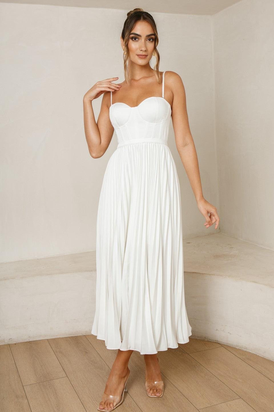 White Valentina Emerald Silk Dress