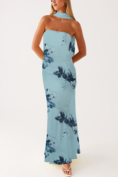 Blue Margot Floral Bodycon Maxi Dress