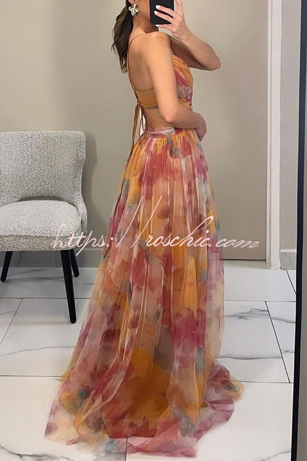 Rose Red Giselle Tulle Floral Maxi Dress