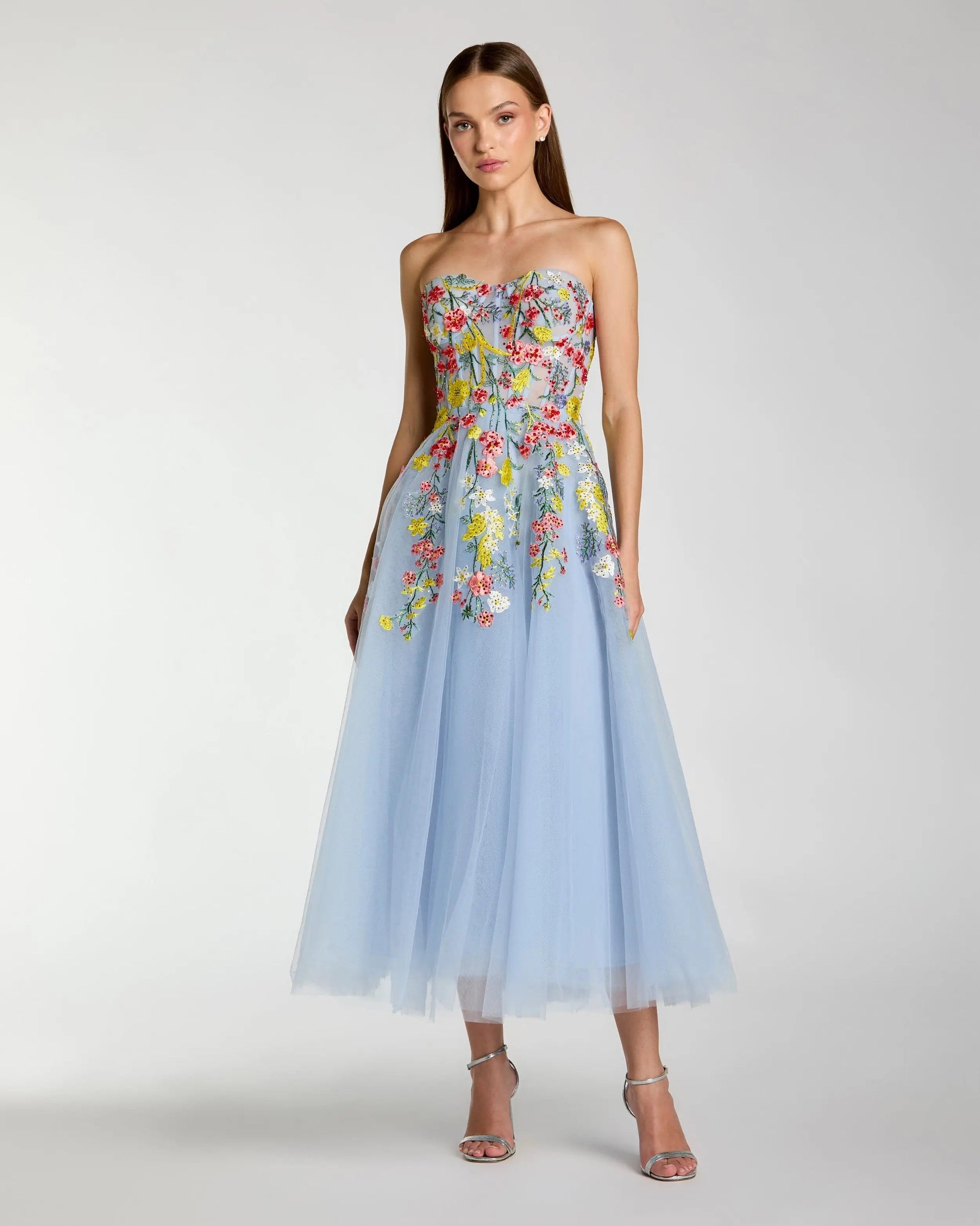 Line Midi Dress Margot Floral Embroidered Strapless Midi Dress
