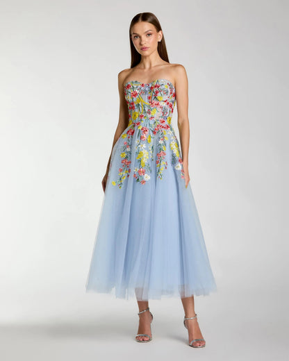 Line Midi Dress Margot Floral Embroidered Strapless Midi Dress